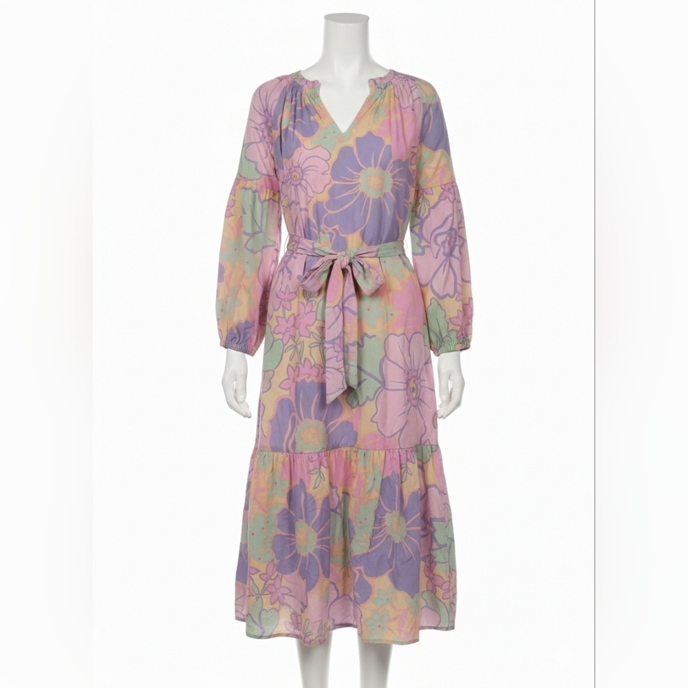 Karlie Pastel Floral Long Sleeve Midi Dress - Pink, Lavender, Mint - Picture 2 of 5